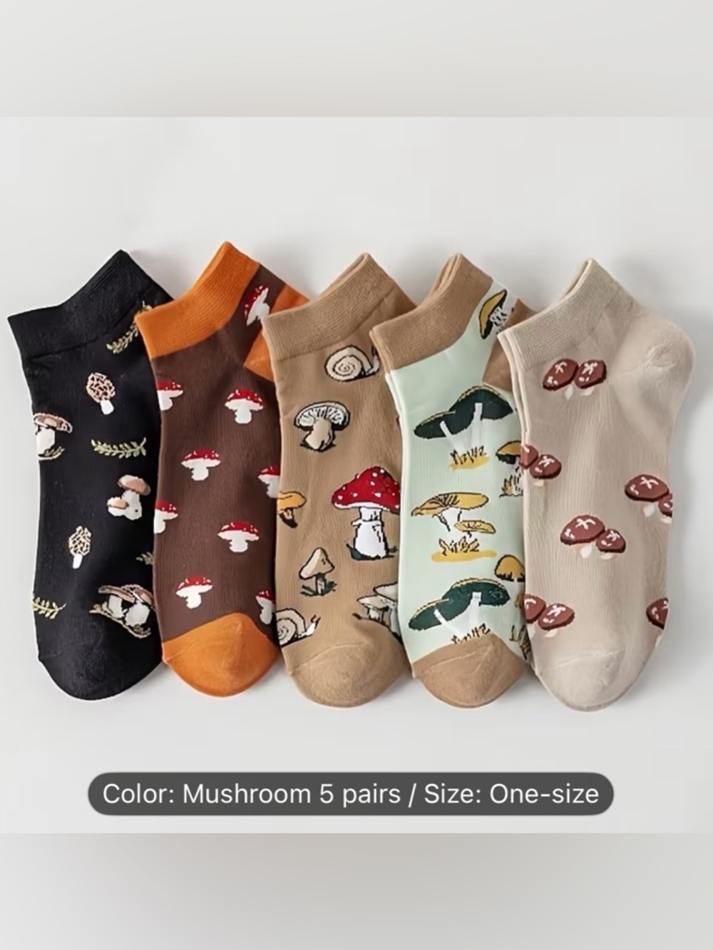 NWT - 5 Pack Mushroom Ankle Socks unisex women's men's